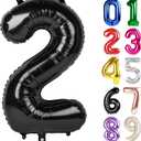 2 Balloon - Black Birthday Number Balloons, 40 Inch Large Foil Balloons for Men Women Boys Girs Black Themed Birthday Decorations