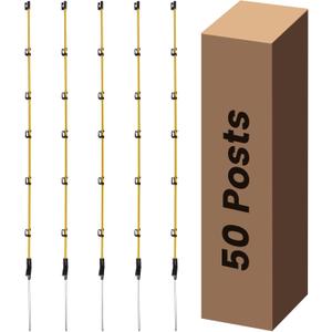 Fiberglass Fence Posts 50" - 50 PCS, Electric Fence Posts with Adjustable Clips & Metal Spikes, Step in Fence Post for Patio, Garden, Lawn