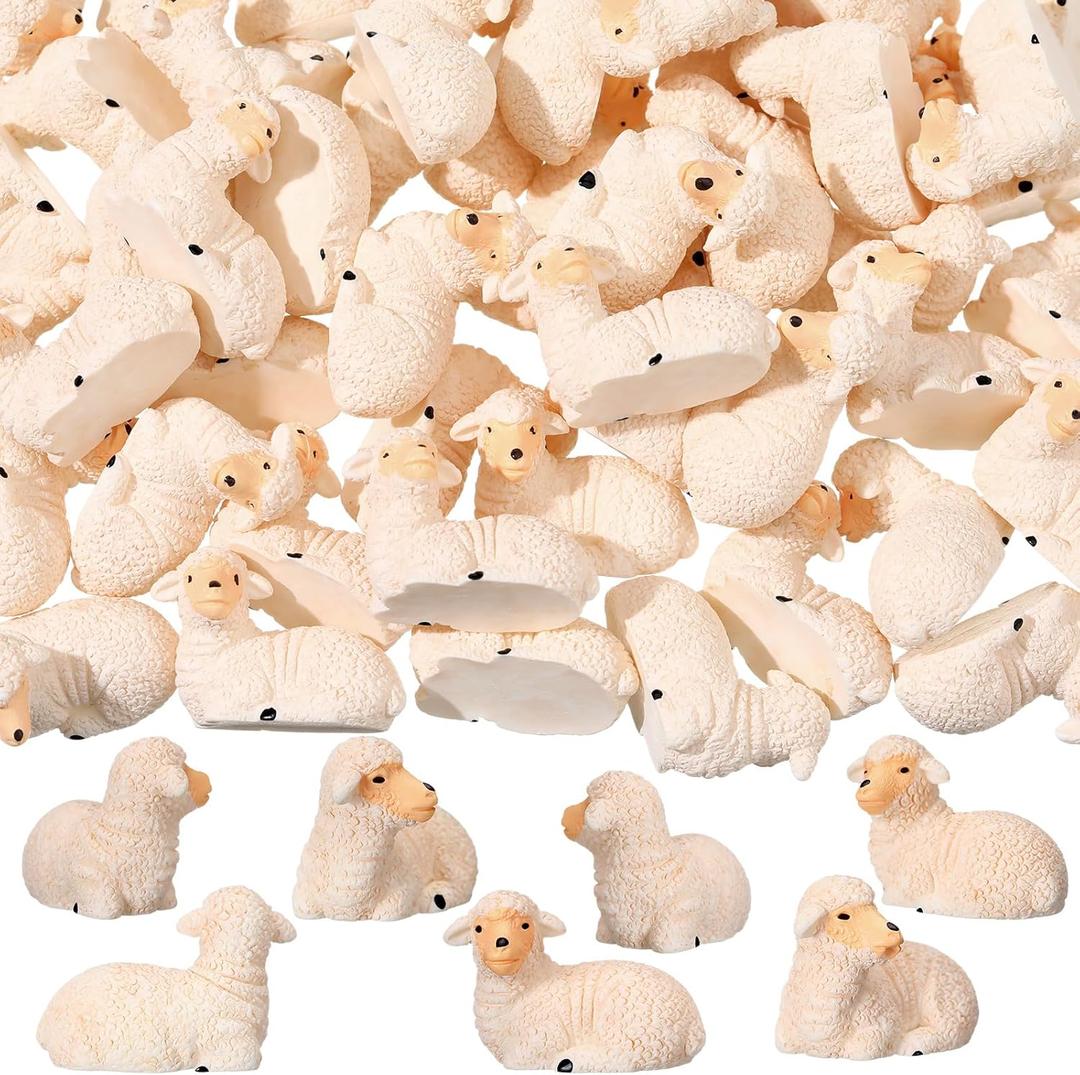 Wesiti 50 Mini Resin Sheep Figurines Mini Lamb Statue Cute Animal Miniature Landscape Little Resin Sheep Decor for Easter Indoor Outdoor Garden DIY Ornament Cake Topper
