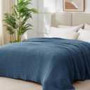 100% Cotton Muslin Blanket King 108" x 90", 6 Layers Breathable and Lightweight Cotton Throw Blanket for Bed, Soft Quilt Bedspread Coverlet, Gauze Blanket for Adults All Season, Blue