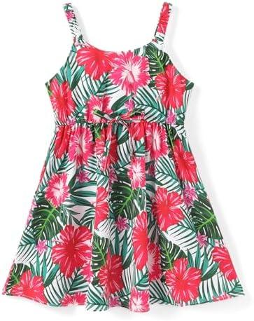 PATPAT Girls Summer Hawaiian Dress Toddler Sling Floral Casual Sleeveless Kids Sundress 4-5Years