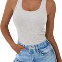 GKBK Women Built-in Bra Tank Tops Sleeveless Crewneck Rib Knit Shirts Slim Fit Basic Tee Tops (Gray, L)