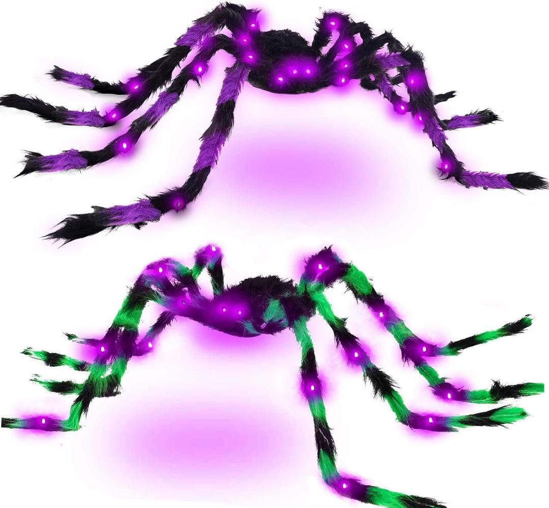 Halloween Spider Decorations 4ft Light Up Coloful Giant Spider(2 Pack) for Indoor Outdoor Halloween Decorations Yard Party House Dcor