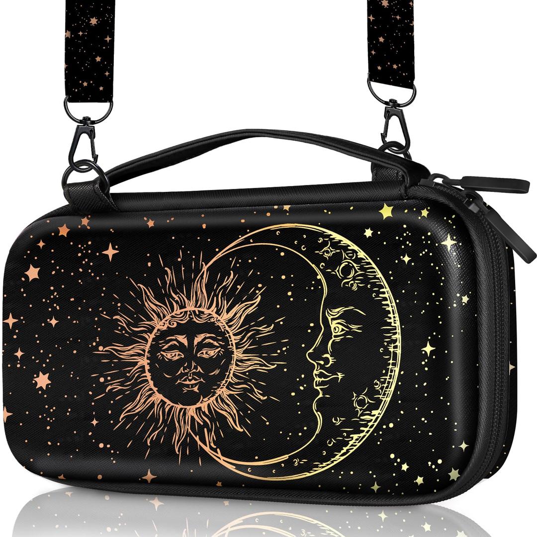 Gurgitat Carrying Case for Nintendo Switch/Switch OLED Travel Carry Cases Hard Shell Protective Cover Strap Black Sun Moon Cute Girls Boys Accessories Storage Pouch Bag for Switch 1 (2017) /Oled 2021