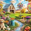 Jigsaw Puzzles for Adults 1000 Piece Puzzle for Adults 1000 Pieces Puzzle 1000 Pieces-Enchanted Rural Scene Dogs Barns and Colorful Lollipops