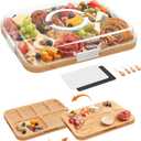 Charcuterie Board with Lid, 2-in-1 Bamboo Cheese & Cutting Board for Entertaining with Engraved Guide, Covered Snack Serving Tray, Includes 2 Plastic Cutting Mats & 4 Cheese Knives, Gifts for Women
