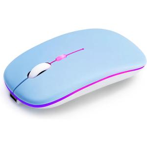 Wireless Bluetooth Mouse Rechargeable Long Lasting Dual Mode - BT 5.2 & 2.4G Silent RGB LED Mice, Slim Portable Ergonomic Mouse for Laptop/PC/Tablet/MacBook/iPad/Apple Devices (Blue)