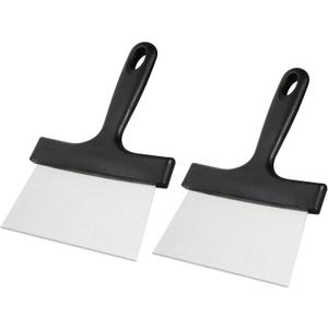 Grill Scraper 2 Pack Stainless Steel Griddle Scraper with 5" Plastic Handle Versatile Food Scraper Tool for Flat Top Teppanyaki BBQ Blackstone Griddle Accessories, 