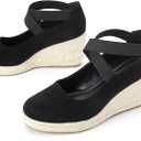 Womens Espadrilles Sandals, Closed Toe Platform for Women Slip on Elastic Ankle Strap Casual Comfortable Wedge Sandals (Black)