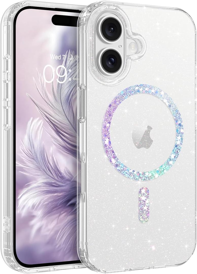 BENTOBEN Magnetic for iPhone 16 Plus Case, Clear Crystal Glitter 16Plus Phone Case Compatible with MagSafe, Shockproof Sparkly Cute Women Girl Cover for iPhone 16Plus 6.7 inch, Clear Bling Glitter