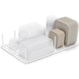 Peggy Kitchen Drawer Cupboard Organizer Tray - Adjustable Storage System For Food Containers, Cookware, Serveware, Utensils and More, White (Medium Set of 2)