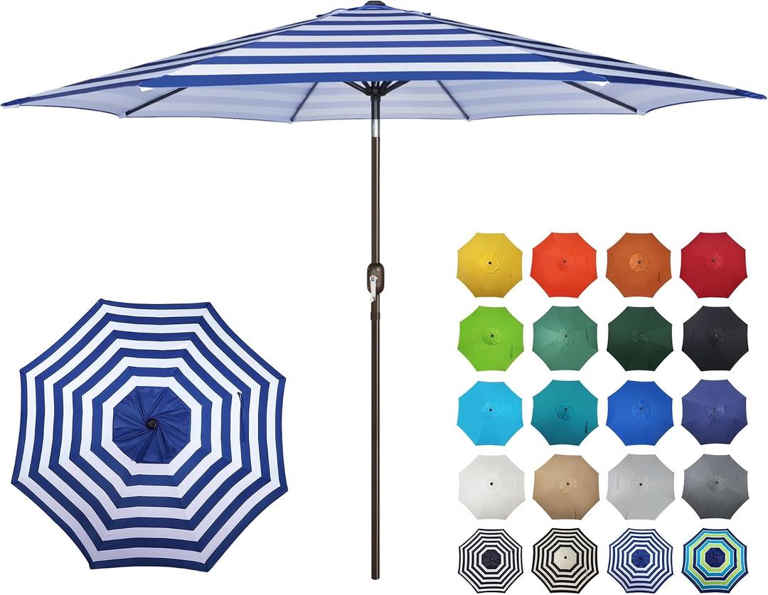 Blissun 10FT Outdoor Patio Umbrella, Outdoor Table Umbrella, Yard Umbrella, Market Umbrella with 8 Sturdy Ribs, Push Button Tilt and Crank