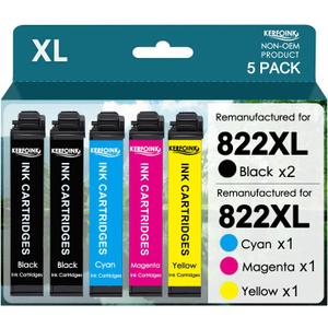 822 Ink Cartridges Remanufactured for Epson 822XL Ink Cartridges 822 822 XL with Workforce Pro WF-3820 WF-3823 WF-4820 WF-4830 WF-4833 Printer (2 Black Cyan Magenta Yellow, 5 Pack)