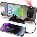 Projection Alarm Clock for Bedroom Ceiling,11 Colors RGB Digital Clock Large Display, 7.3'' Large Mirror Screen with Dual Alarm, 5 Auto Dimmer,12/24H, Snooze, 180Projector on Ceiling (Black)