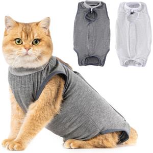 Avont 2 Pack Cat Recovery Suit - Kitten Onesie for Cats After Surgery, Surgical Spay Recovery Suit Female for Abdominal Wounds or Skin Diseases Protection -Grey/Dark Grey, Small