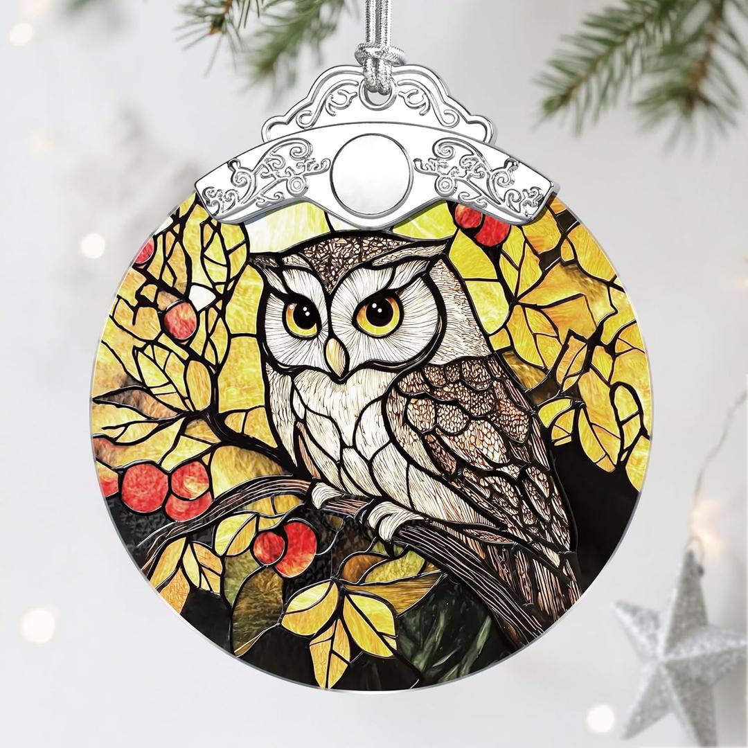 Owl Ornament, Stained Glass Christmas Decorations, Christmas Ornaments for Tree, Holiday Ornament, Gifts for Owl Lovers, Holiday Party Gifts, Gift Ideas & Xmas Gift