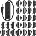 Copkim 12 Pack 3 Outlet Power Strip Extension Cord with Flat Plug Mini Cord 3 Ground Heavy Duty Mountable Outlets Strip for Computer Phone Home Office (1 ft, Black)