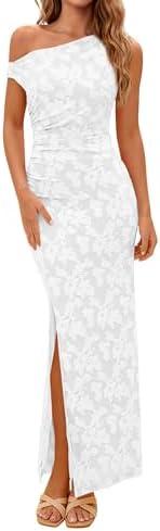 PRETTYGARDEN Womens Floral One Shoulder Maxi Dress 2026 Summer Spring Wedding Guest Formal Bodycon Ruched Cocktail Dresses Small