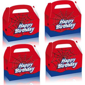 FLOLUVZ 16 PCS Spider Birthday Party Favor Treat Boxes, Spider Goodie Boxes Gift Bags, Gable Candy Box for Cartoon Themed Birthday Party Supplies Decorations