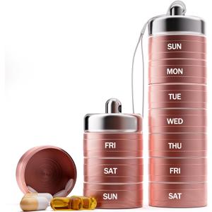 Metal Weekly Pill Organizer 1 Time a Day- 7 Day Detachable Waterproof Travel Pill BoxAluminum Alloy BPA Free Medicine Pill Container for Vitamin Medicine Supplement Fish Oil