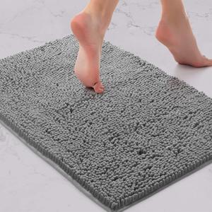 LuxUrux Bath Mat, Extra-Soft Plush Non-Slip Bathroom Rug, Luxury Chenille Microfiber Material, Super Absorbent Shaggy Bath Rug. Machine Wash & Dry (17 x 24 inches, Light Grey)