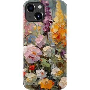 LUMARKE for iPhone 15 Case Cute - Wireless Charging Compatible - Dual-Layer Soft Silicone + Hard Shell - Trendy Floral Design - Glossy Phone Cover for Women - Oil Painting Flowers