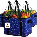 Reusable Grocery Bags (3 Pack) - Heavy Duty Foldable Tote Bags with Long Handles & Hard Bottom - Large Reusable Shopping Bags, Box-Shaped Grocery Totes Hold Up to 65 lbs, Stand Up & Fold Flat