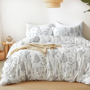 Love's cabin White Full Size Comforter Set - Comforter Set Full, 3 Pieces Cute Floral Bedding Sets for All Seasons,1 Soft Reversible Botanical Flowers Comforter and 2 Pillow Shams