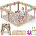 Baby Playpen Foldable Playpen for Babies and Toddlers, Large Playpens Portable Play Pen Play Yard for Kid Fence Indoor Outdoor Travel 4 Handlers 50 Balls Baby Newborn Infant Gifts 50"X50" Khaki