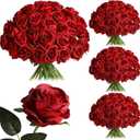 Nubry 50pcs Artificial Burgundy Roses Bulk, Fake Red Roses Flower with Stems Realistic Flowers for Wedding Centerpiece Home Party Decor(Burgundy)