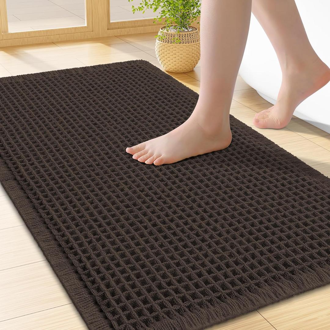 Smiry Waffle Bath Mat 24x17, Extra Soft Absorbent Bathroom Rugs, Non Slip Machine Washable Quick Dry Bath Rugs for Bathroom Floor, Tub, Shower, Home Decor Accessories, Chocolate