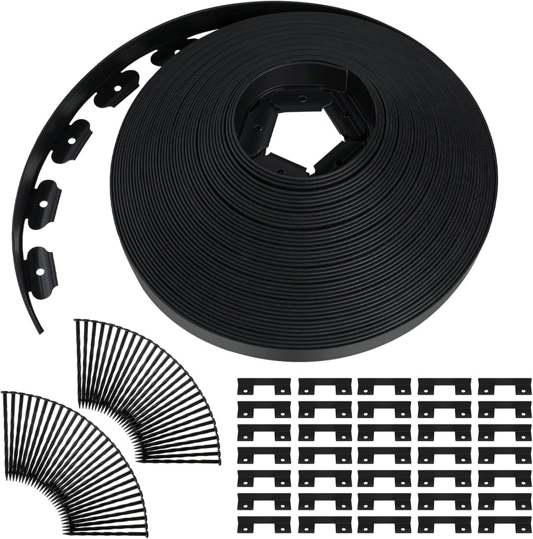 Sasylvia 315 FT Landscape Edging Kit 2 Tall with 168 Spikes 48 Connectors Plastic Landscape Edging Plastic Garden Edging Border Yard Edging Roll Kit for Garden, Lawn, Yard, Pathway