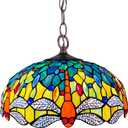Capulina Tiffany Lamp Red Dragonfly Stained Glass Pendant Light 2-Light, 16x16x68 Inches