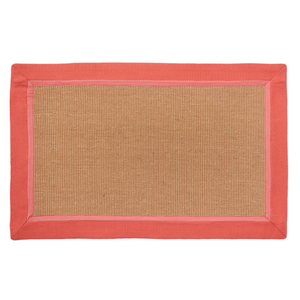 Natural Look Accent Rug Natural Boucle Weave With Red Banded Border 20x34 In