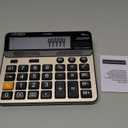 Large Mechanical Calculator,Dual Power Desk Calculator 14 Digit Big Buttons,Desktop Calculator Extra Large 5In LCD Display for Office, Home, School (Champaign Gold)