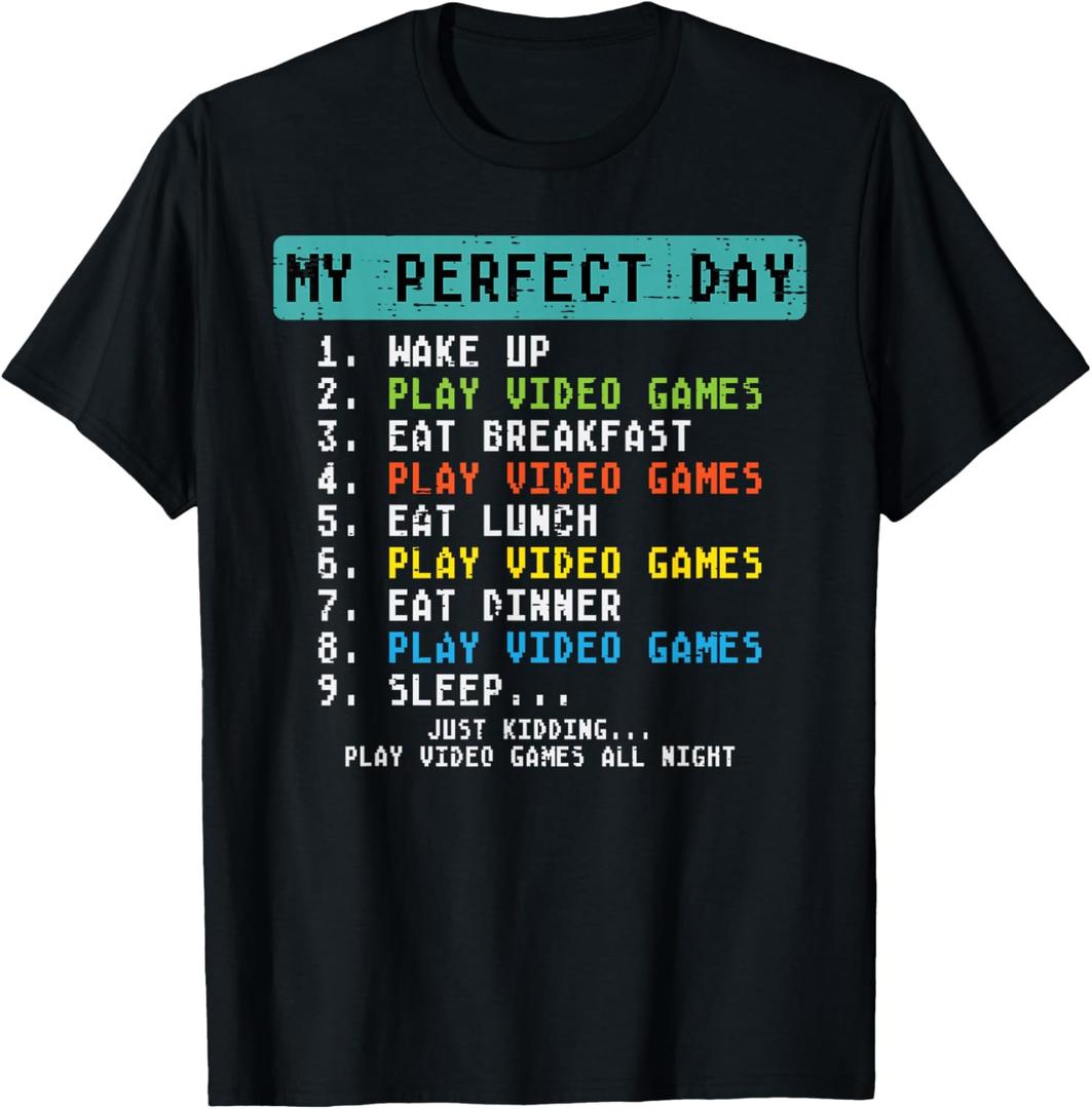 My Perfect Day Play Video Games Funny Gamer Men Boys Kids T-Shirt. Sma