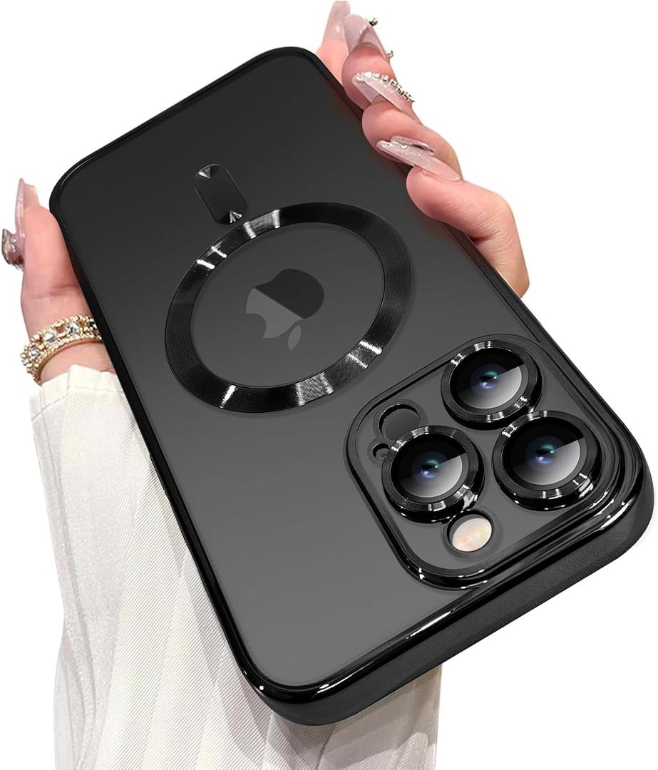 OOK Magnetic Case Made for iPhone 16 Pro Max (6.9 Inch) [Built-in Camera Lens Protector] [Compatible with MagSafe] Soft TPU Anti-Scratch Shockproof Protective Slim Clear Case for Women Men - Black