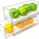 2 Pack Stackable Refrigerator Drawers Pull Out Bins Clear Fridge Drawer Organizer Food Storage Containers Plastic Veggie Fruit Produce Saver for Pantry Kitchen Freezer(M)