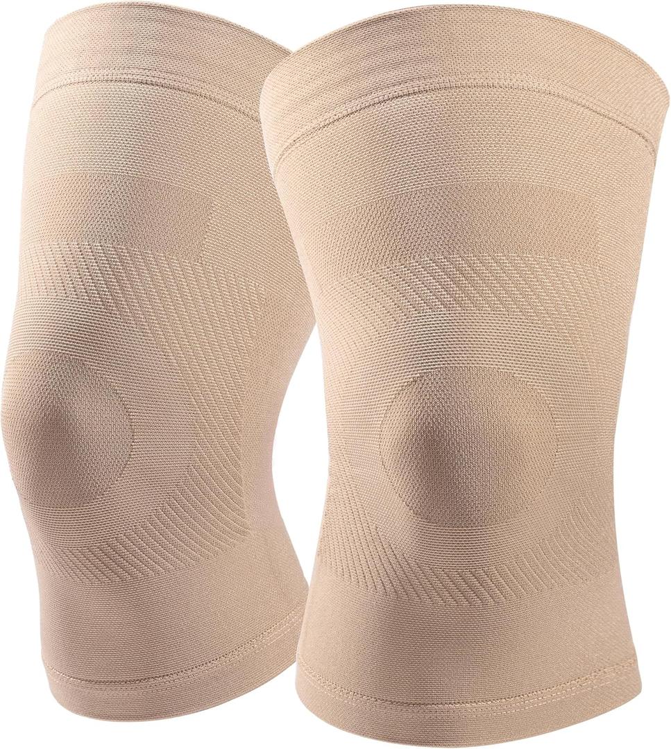 Knee Compression Sleeves, 1 Pair, Can Be Worn Under Pants, 20-30mmHg Strong Support Knee Brace for Unisex, Knee Support for Meniscus Tear, Arthritis, Pain Relief, Injury Recovery, Daily Wear, Beige M
