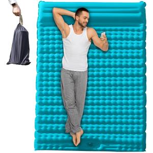 Couleurs Double Sleeping Pad - Self Inflating 4" Extra-Thick for 2 Person with Pillow Built-in Foot Pump Inflatable Sleeping Mat for Backpacking, Hiking, Traveling, Tent, Portable Camping Mat
