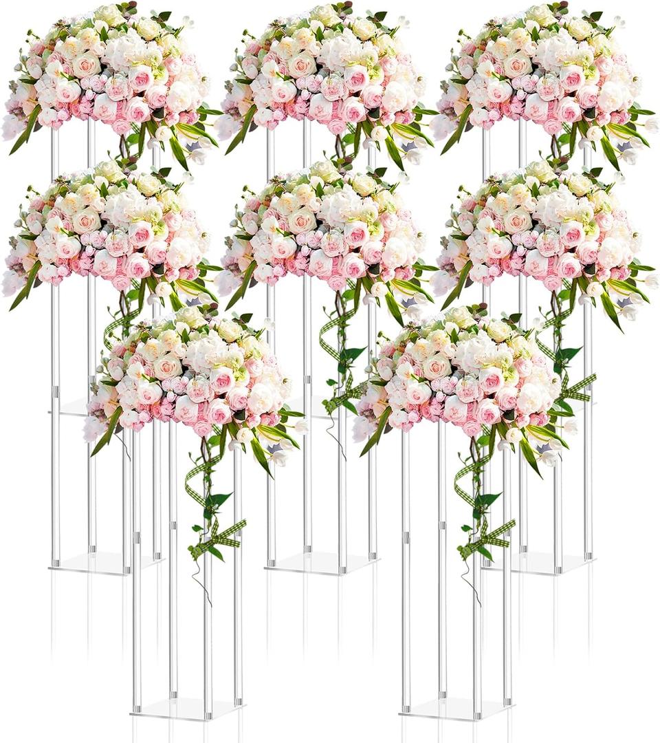 Geetery 8 Pieces Tall Acrylic Vase Wedding Centerpieces Clear Flower Stand Column Geometric Floral Vase Elegant Display Holder for Birthday Party Wedding Table Decorations (20 Inch)