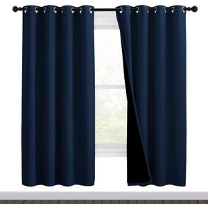 NICETOWN Complete 100% Blackout Curtain Set, Thermal Insulated & Energy Efficiency Window Draperies for Guest Room, Full Shading Panels for Shift Worker and Light Sleepers, Navy Blue, 46W x 72L, 2 Pcs