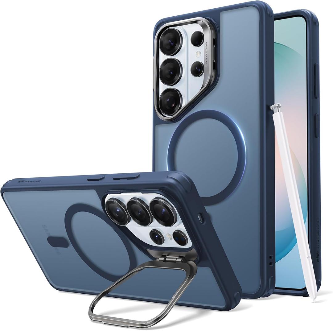 ESR for Samsung Galaxy S26 Phone Case with Stash Stand, Compatible with MagSafe, Military-Grade Protection, Magnetic Case for Samsung Galaxy S26, Scratch-Resistant Back Cover, Frosted Navy Blue