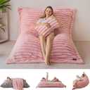 MAXYOYO Giant Bean Bag Chair with Pillow, 3 in 1 Convertible Bean Bag Chair for Adults with Removable Cover, Floor Cushion Stuffed Floor Lounger for Living Room Bedroom, Pink (Full, Faux Fur Pink)