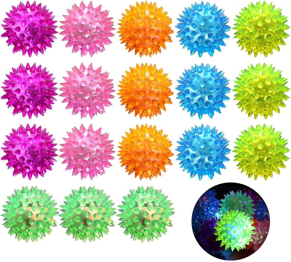 LED Light Up Bouncy Spiky Ball Flashing Squeaker Fidget Sensory Squeezy Antistress Toy, 18 Pcs 6 Color Blinking Squishy Stress Relief Massage Squeeze Balls for Adults Pets Play Or ADHD ADD Autism