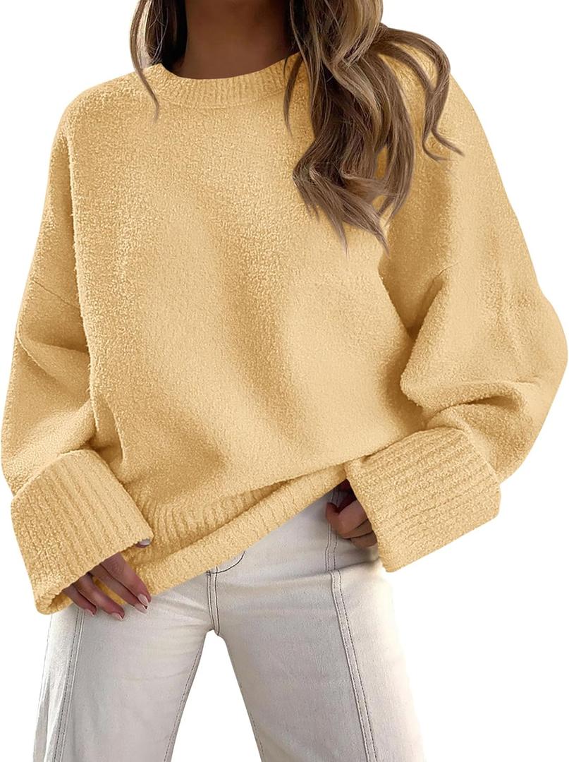 PRETTYGARDEN Women's Fall Oversized Sweaters Casual Crewneck Pullover Long Sleeve Fuzzy Chunky Knit Tops Blouse (Yellow, M)