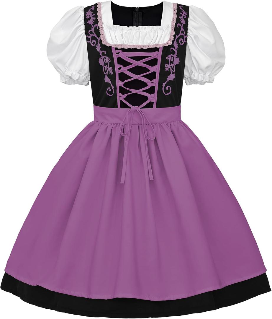 JerrisApparel Girl Dirndl Oktoberfest Costume Bavarian Beer Festival Dress Maid Apron Halloween Cosplay Outfits (4-6 Years/Small, Purple)