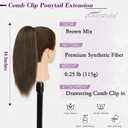BARSDAR Brown Straight Ponytail Extension - 16 Inch Short Straight Drawstring Brown Ponytail Extension Natural Soft Synthetic Cheer Posh Pony Tails Hairpieces Daily Party Cheer Competition