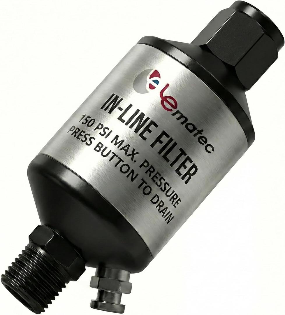 LE LEMATEC Air Compressor Water Separator - 1/4" NPT Inline Filter & Air Line Water Separator for Air Compressor, Moisture Trap Paint Gun Filter for Pneumatic Tools & Plasma Cutters, AI303
