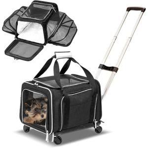 RUFF LIFE 101 Airline Approved Expandable Premium Pet Carrier on Wheels- Two Sided Rolling Carrier- Designed for Dogs & Cats- Extra Spacious Soft Lined Carrier! (Black) (RL-PET-CARRIER-WHEELS)